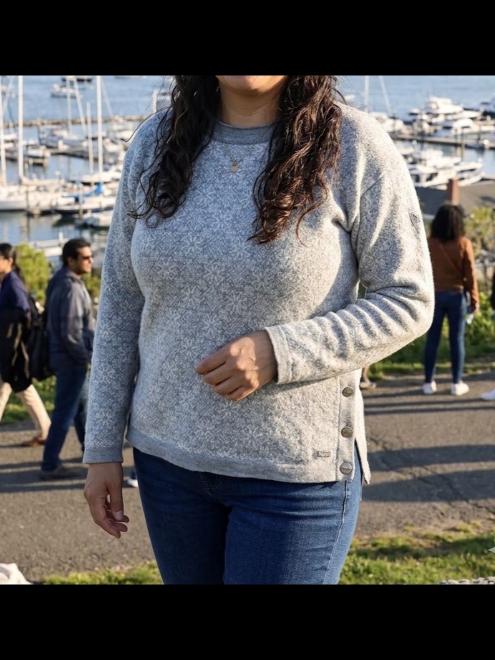 Dale of Norway Light Grey Crewneck Sweater with Side Buttons